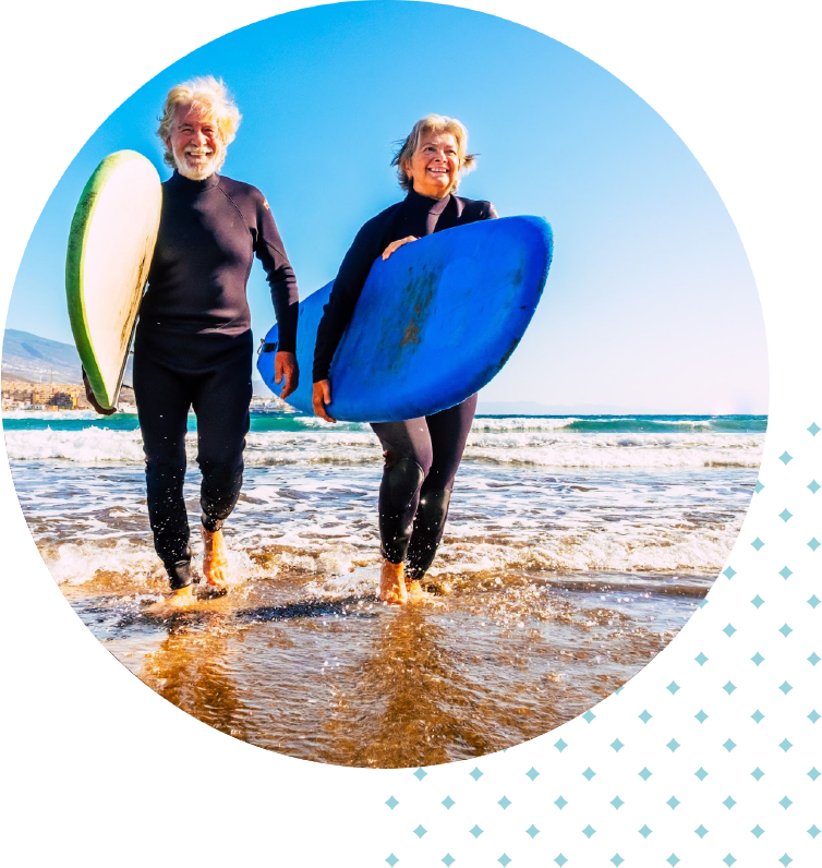 retired couple surfing